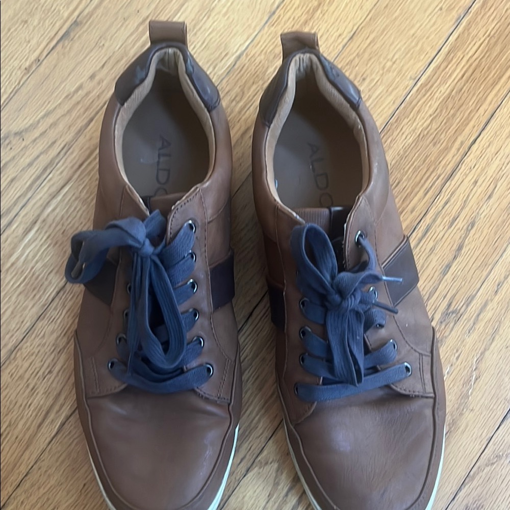 Aldo Brown Leather Sneakers with dark brown laces